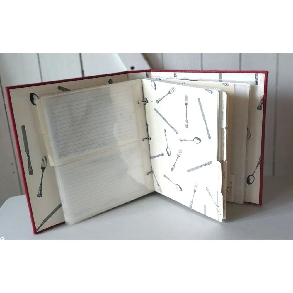 C.R. Gibson Deluxe Kitchen Binder Bon Appetit Red Leather 3 Ring Dividers